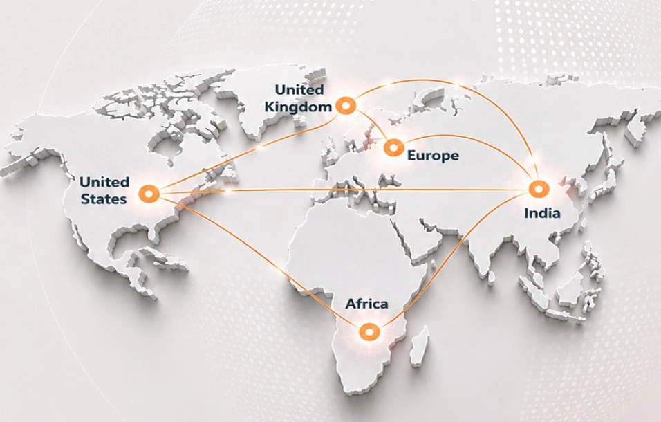 World map marking the countries R&D Therm has supplied process equipment to across six continents